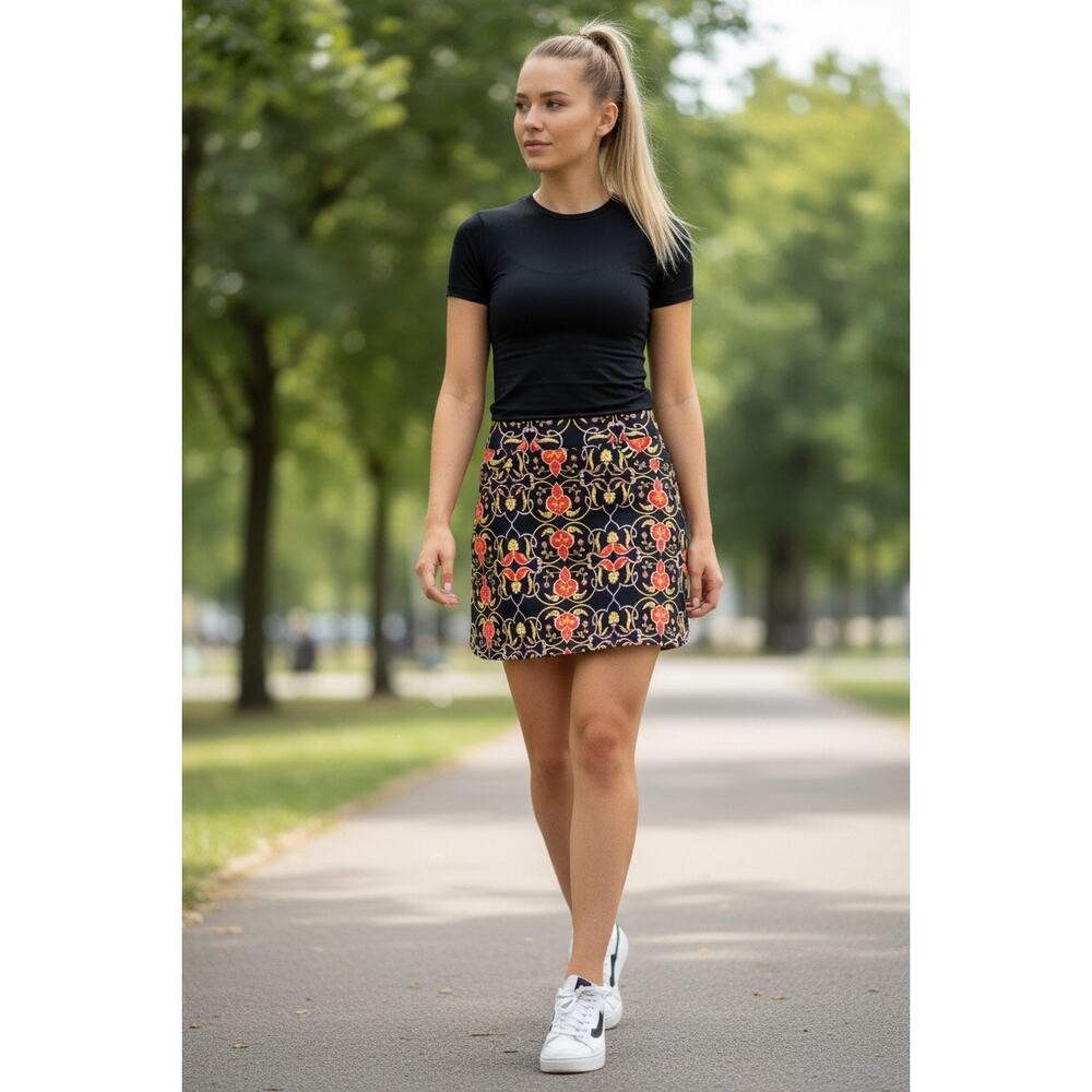 EP PRO Sporty Athletic Paisley Floral Black Red Tennis Golf Skort Tennis Chic
